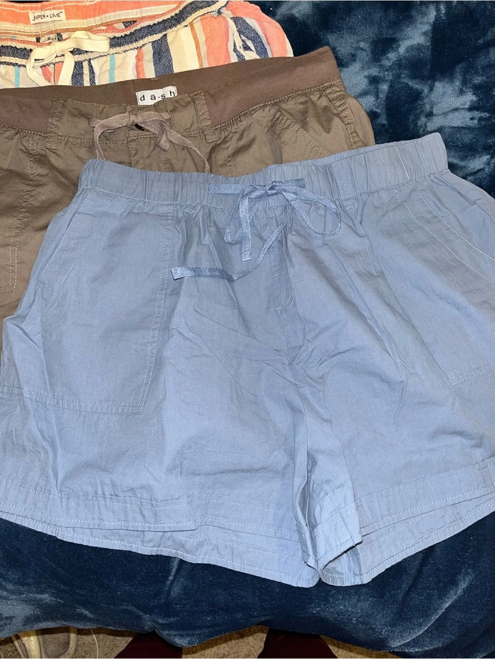 Women’s Casual Drawstring Shorts - Light Blue, Brown, Multicolor Stripe Bundle